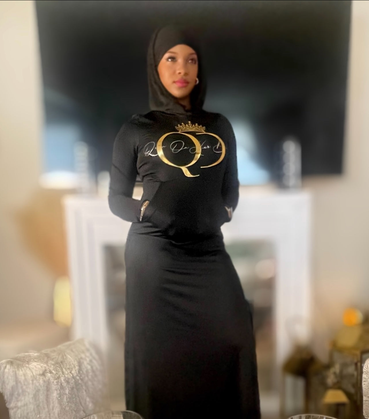 black hooded dress Gothic Devil Horn Dress, Black / XL (Bust 114 cm) pocket are there to warm your hands Thom Krom Hooded Wrap Dress